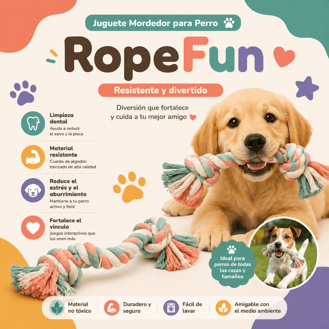 Juguete Mordedor para Perro – RopeFun Resistente