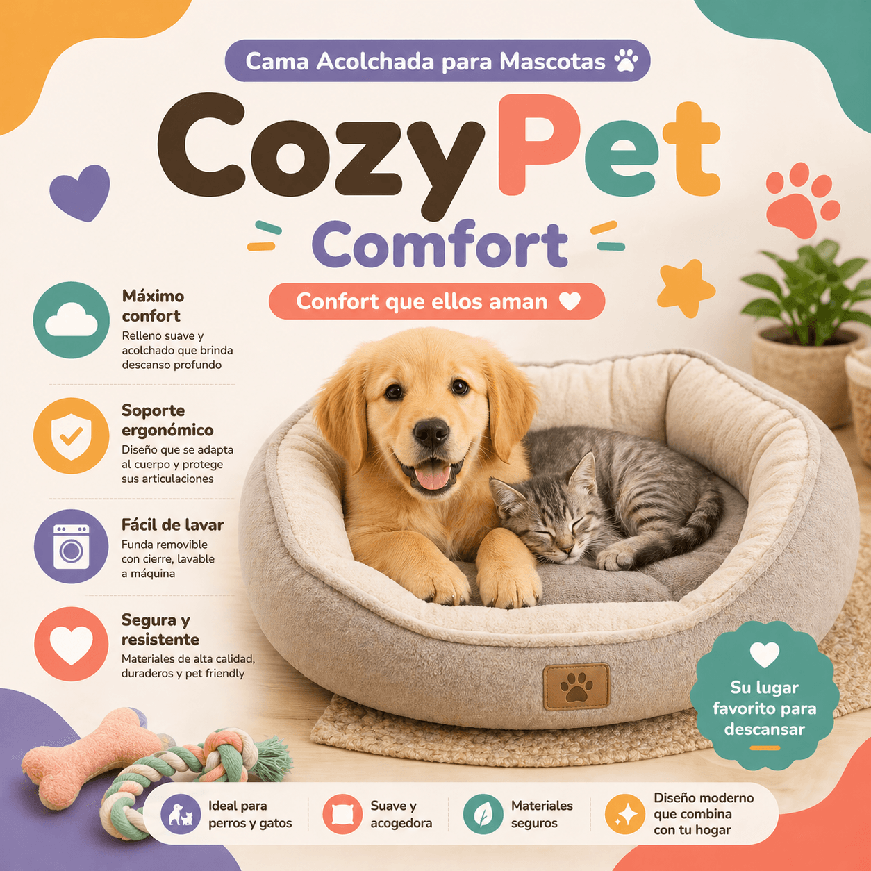 Cama Acolchada para Mascotas – CozyPet Comfort