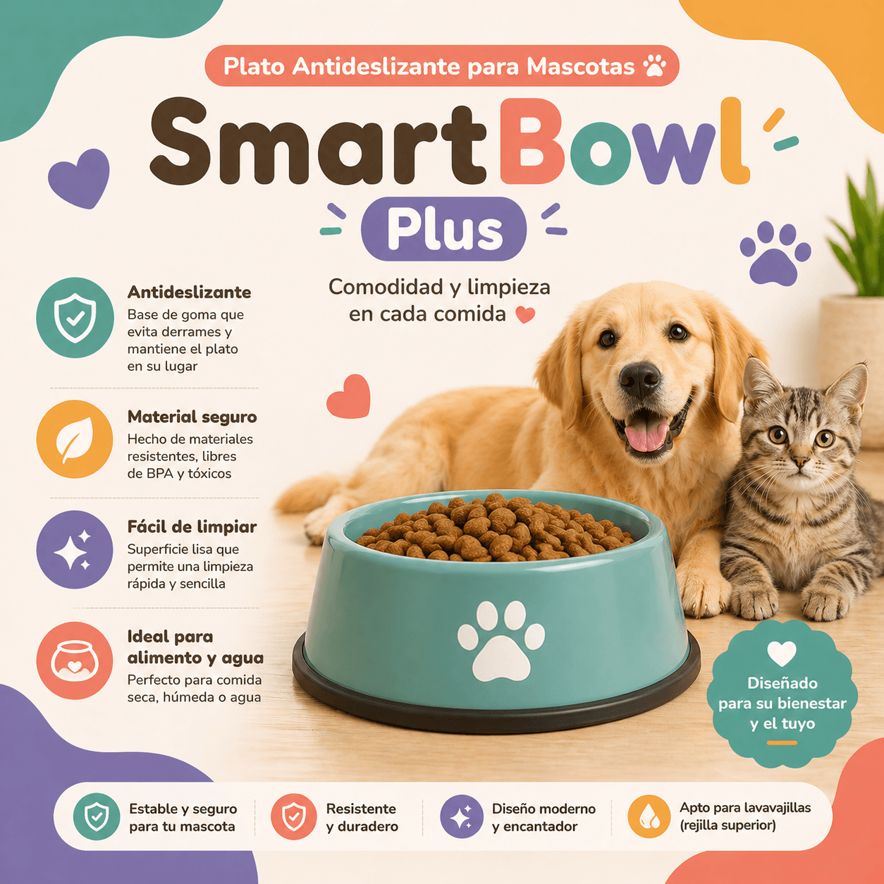 Plato Antideslizante para Mascotas – SmartBowl Plus
