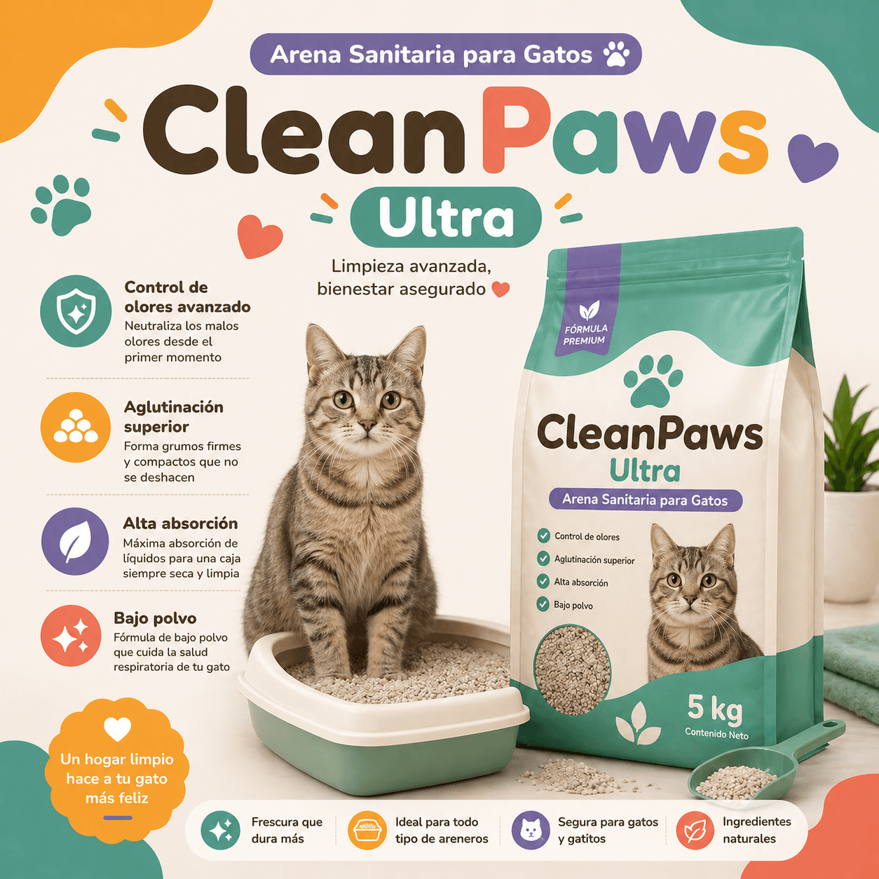 Arena Sanitaria para Gatos – CleanPaws Ultra