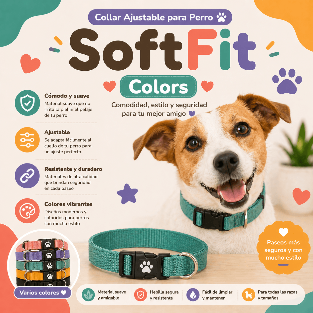 Collar Ajustable para Perro – SoftFit Colors